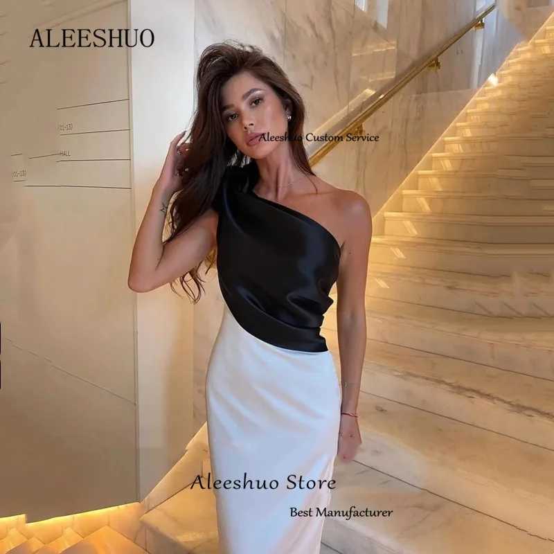 Ashuo Ele One Shoulder Black white Prom Dresses Sleeveless Mermaid Evening Dress Pleat Formal Occasion Customized Dress W250614