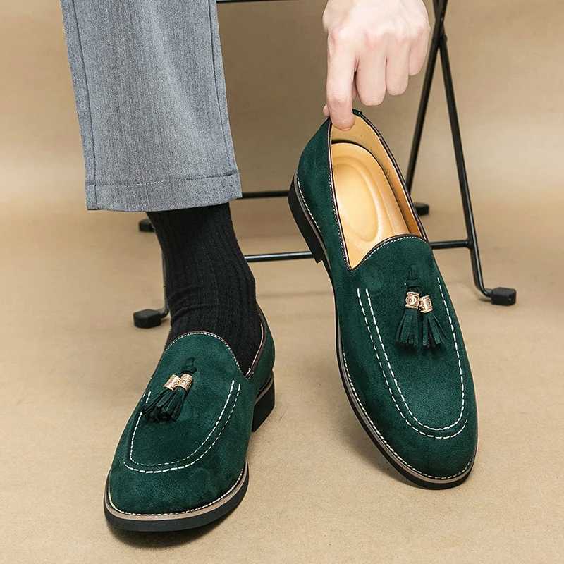 New Fi Tassel Leather Men Shoes Slip Loafers Round Toe Patchwork Suede Dress Shoes for Men Daily Wedding Party Shoes XJ250614