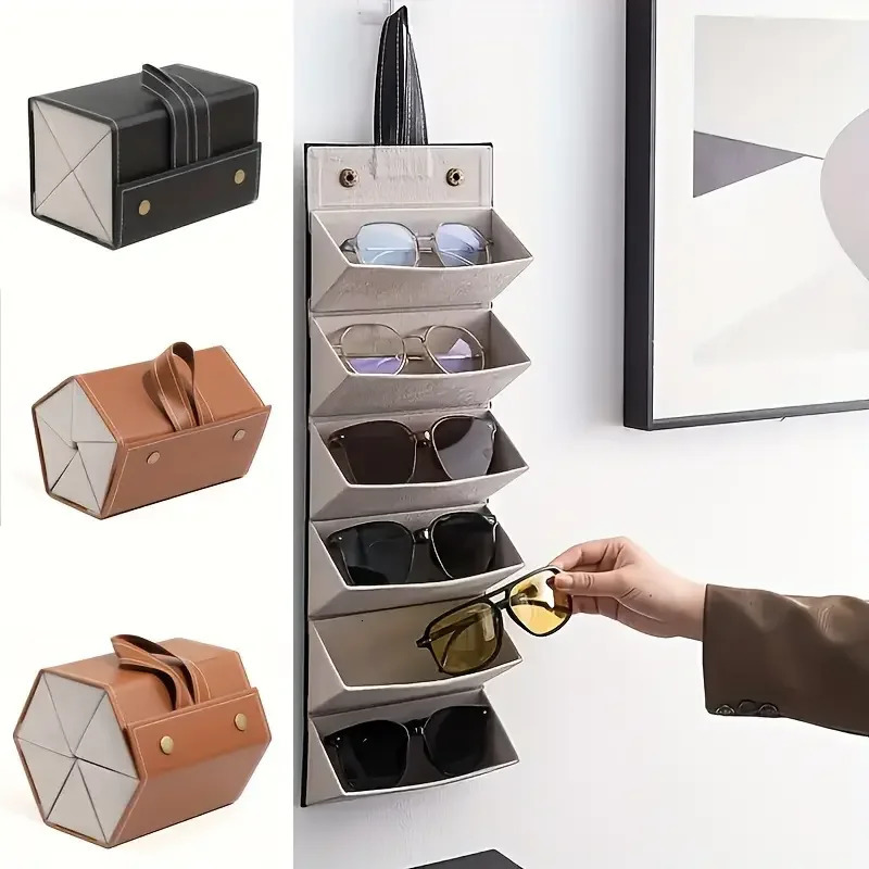 Portable Glasses Case Cover PU Leather 5 Pairs of Sunglasses Holder Box Eyeglasses Storage Box Magnet Switch PU Bag 250610