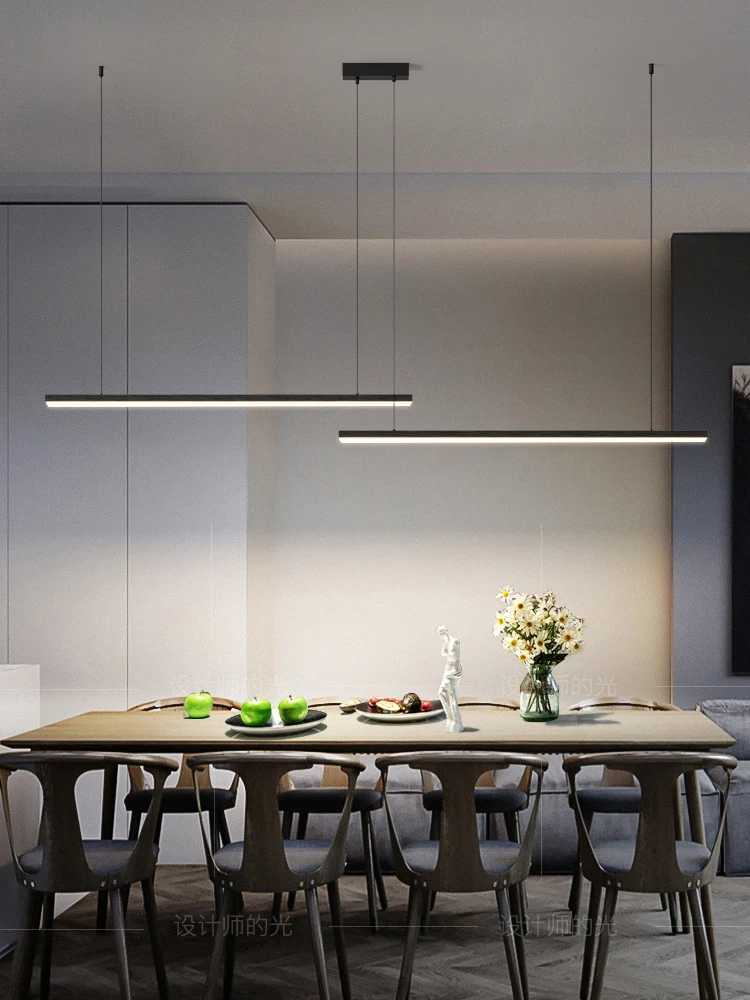 LED Pendant light long restaurant chandelier modern minimalist office lighting Nordic bar table lamps Kitchen Island lamp black XJ2500613