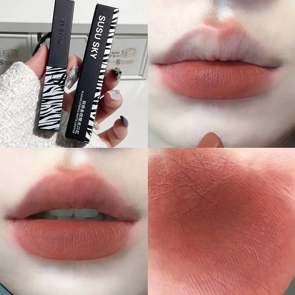 Sexy Nude Smoked Rose Lipstick Colour Matte Velvety Tint Solid Gloss Waterproof Lip Makeup Long Lasting Cosmetic happy