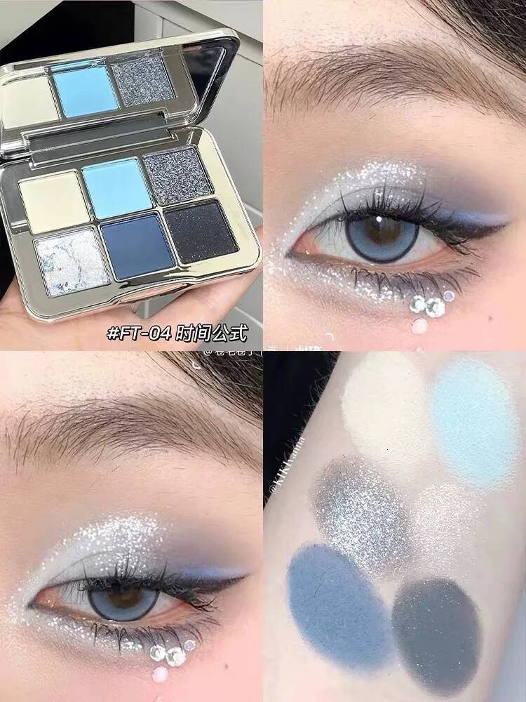 Shedella 6 Color Eyeshadow Platte Portable Shimmer Matte Pearlescent Blue Green Eye Shadow Purple Cool Snow Iceberg Natural