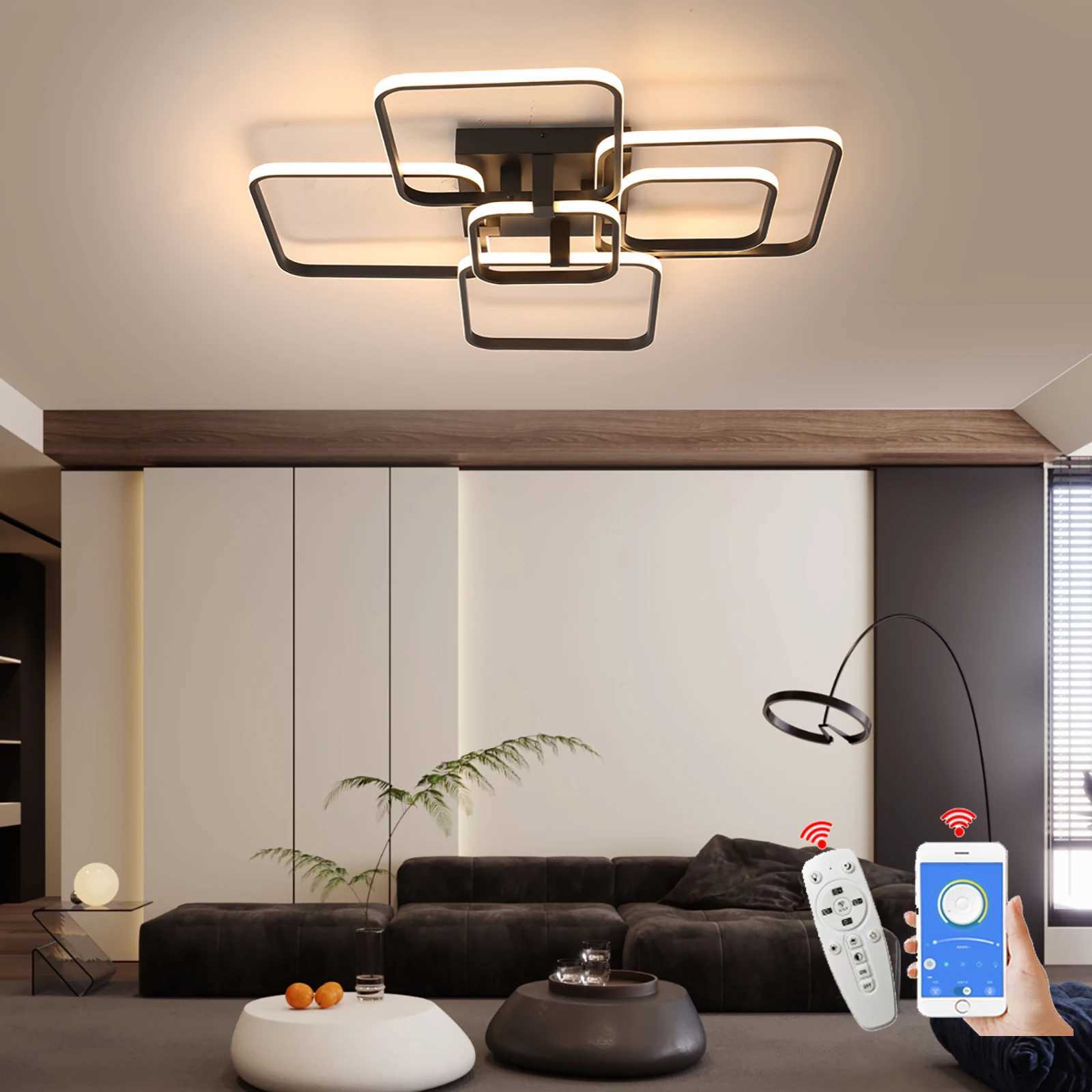 Modern Dimmable LED Ceiling Light Black White LED Chandelier 3-6 Heads Living/Bedroom/Kitchen Ceiling Lamp W/Remote Control XJ2500613