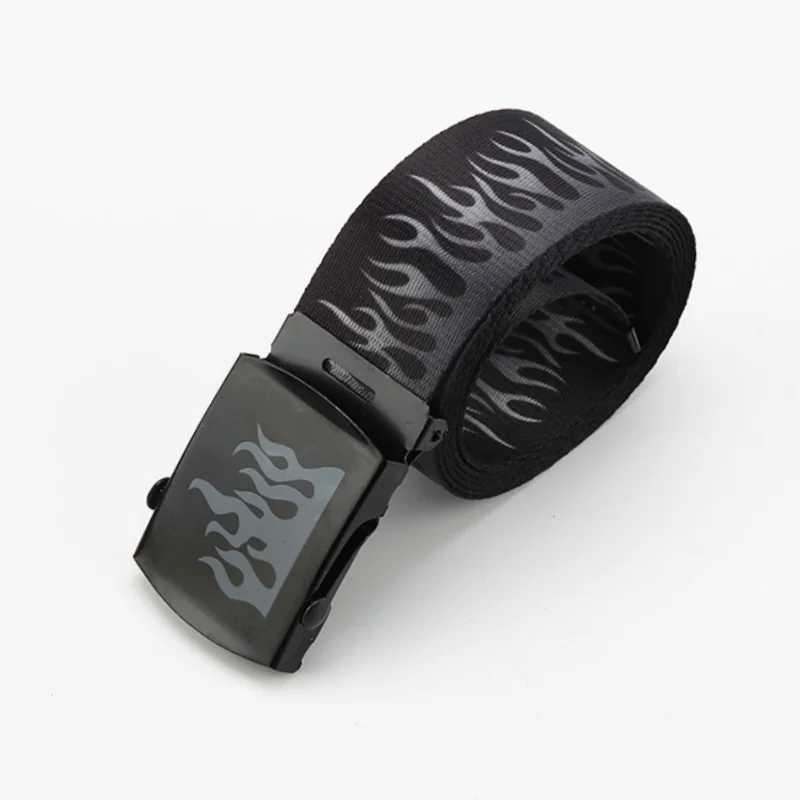 Mens and wens belts smooth buckle belts flame print belts statement belts hip hop trend canvas belts X250614