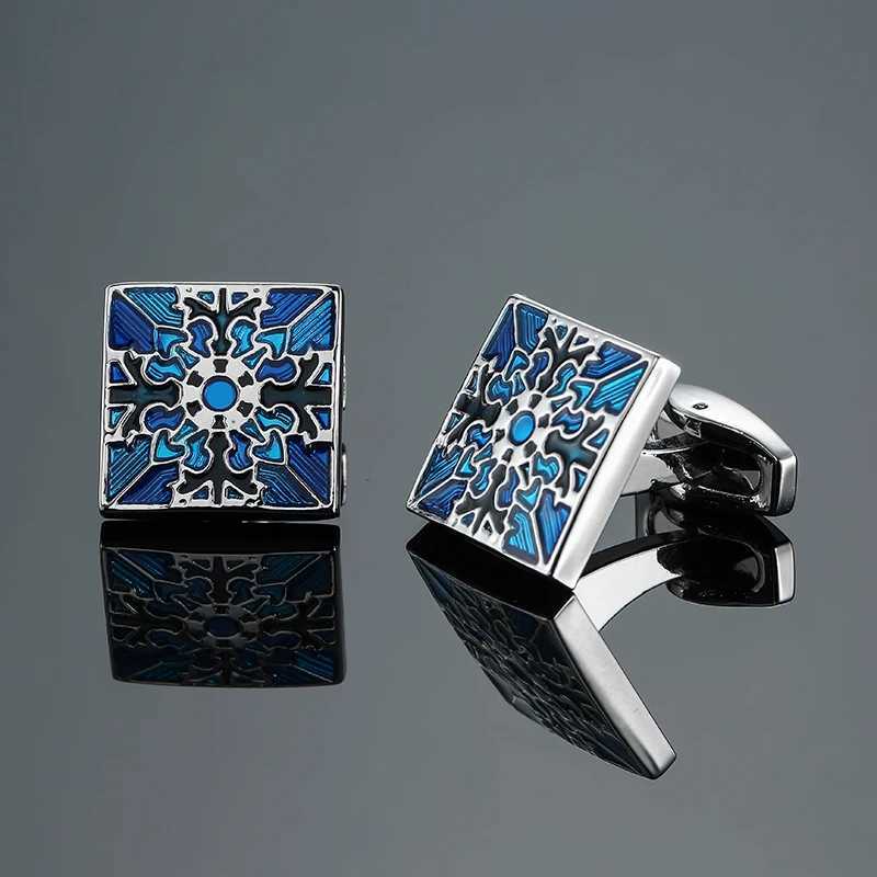 Classic Mens French Shirt Cufflinks High-end Square Retro Pattern Love Rose Blue Cuff Buttons Business Suit Accessories Jewelry XJ250614