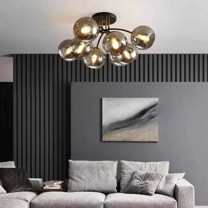 Nordic smoke gray glass ball Ceiling lamp Modern Minimalist black gold hanging lamp Living Dining Room Bedroom LED Light FixtureXJ2500613