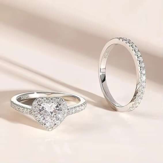 925 Sterling Silver Womens Engagement Rings with Heart Cut Halo VVS Moissanite Diamond Wedding Promise Rings Elegant Jewelry