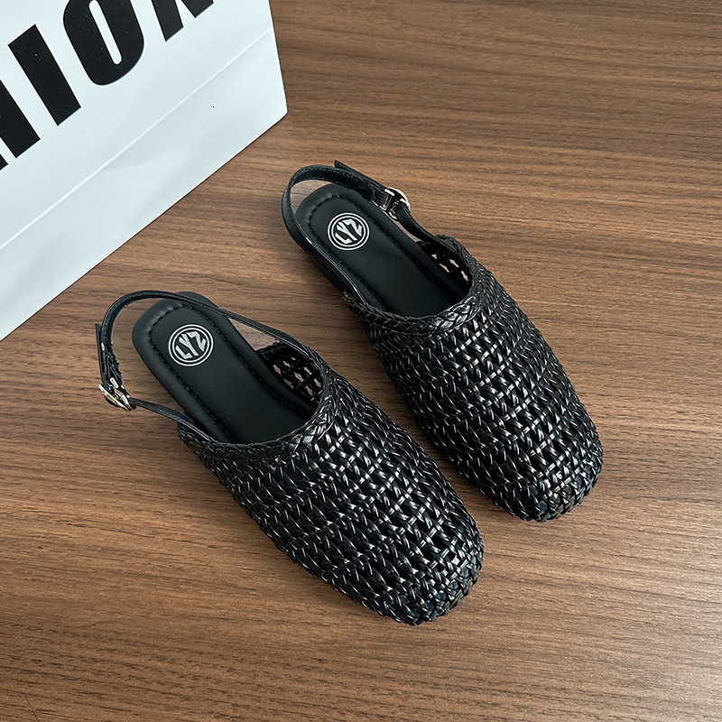 Ddmyoutdoor Version Square Toe Mid Cut Woven Mesh Hollow Breathable Slip On Loafers Spring Summer New Versatile Flat Shoes Outdoor Shoes