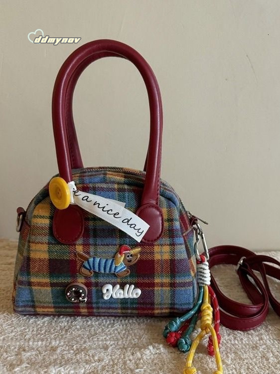 Milad Plaid Handbag for Women Color-Block Dachshund Dog Korean Style Exquisite Handheld Crossbody Bag ddmynov