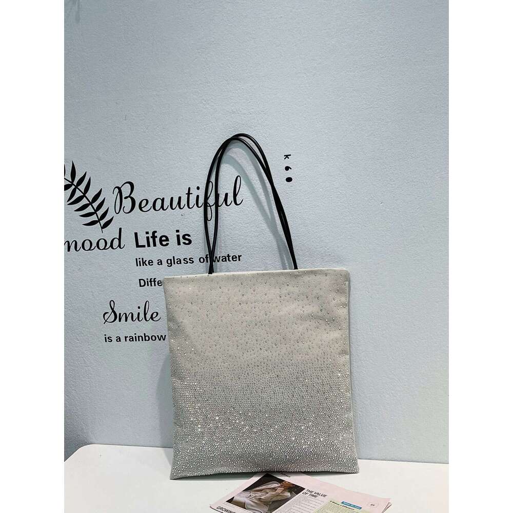 Star Silver Glitter Gradient Rhinestone for Women 2022 New Trendy Light Luxury Full Shoulder Bucket Tote Bag