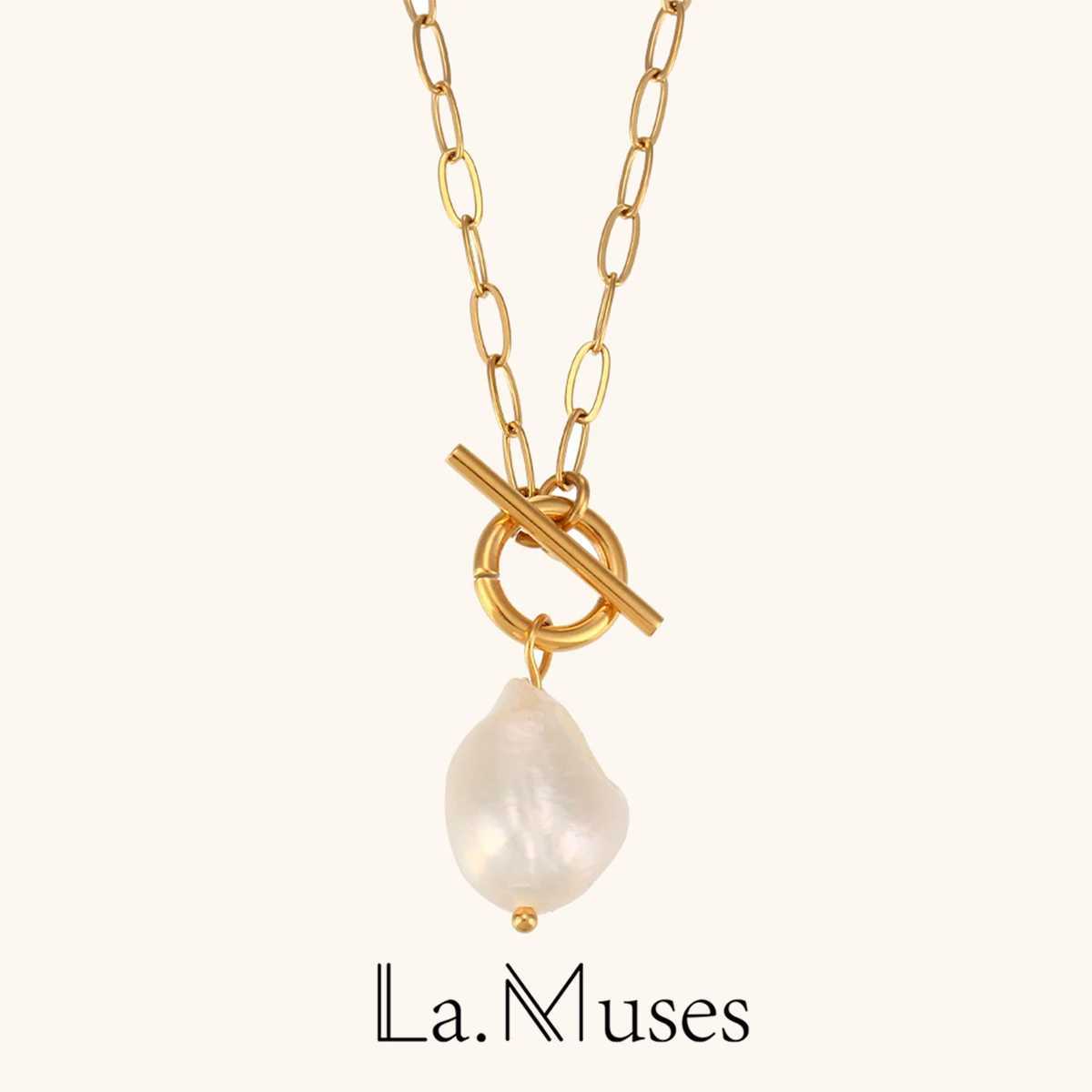 The. Muses Baroque Freshwater Pearl Pendant Stainless Steel Womens Necklace 18K Gold Plated Fashion Jewelry Gift Z250614