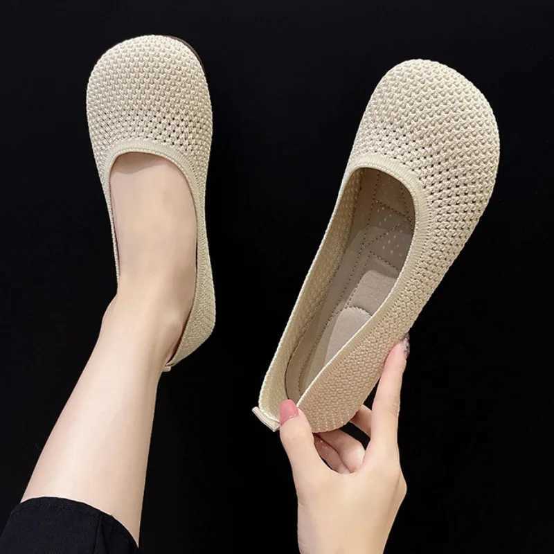 Big Size 42 Women Flats Knitted Breathable Sneakers Ladies Soft Bottom Ballet Loafers Casual Slip Boat Shoe for Woman XJ250614