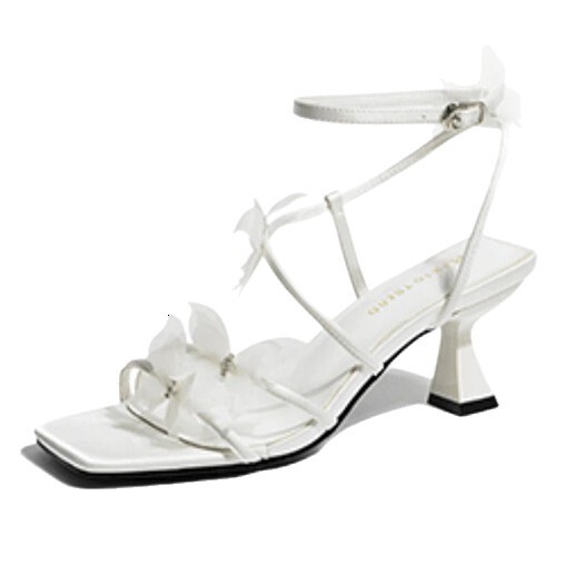 Ddmyoutdoor New Roman Thin Straps French Style White Strappy Sandals With Chunky Heels Fairy Shoes Summer Gentle And Suitable For Dresses Outdoor Shoe