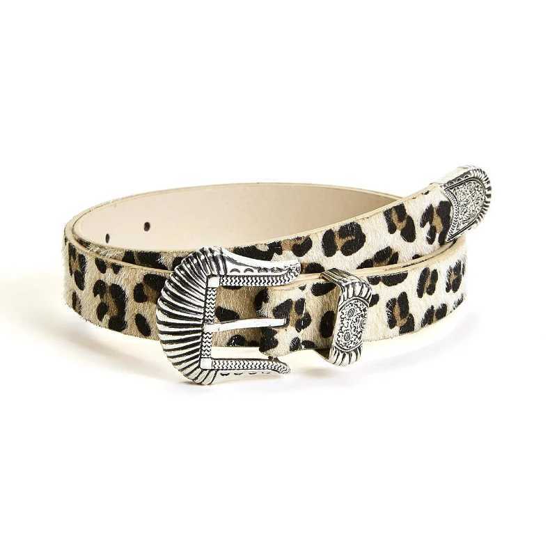 European and New Retro Carved Imitation Horse Hair Leopard Print Fashionable Y2K Dopamine Western Buckle Belt X250614