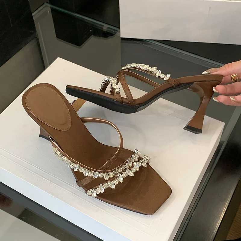 Rhinestones Female High Heels Sandals Slides Shoes For Women New 2025 Fashion Bling Ladies Heeled Sandals Shoes Pumps Z250614