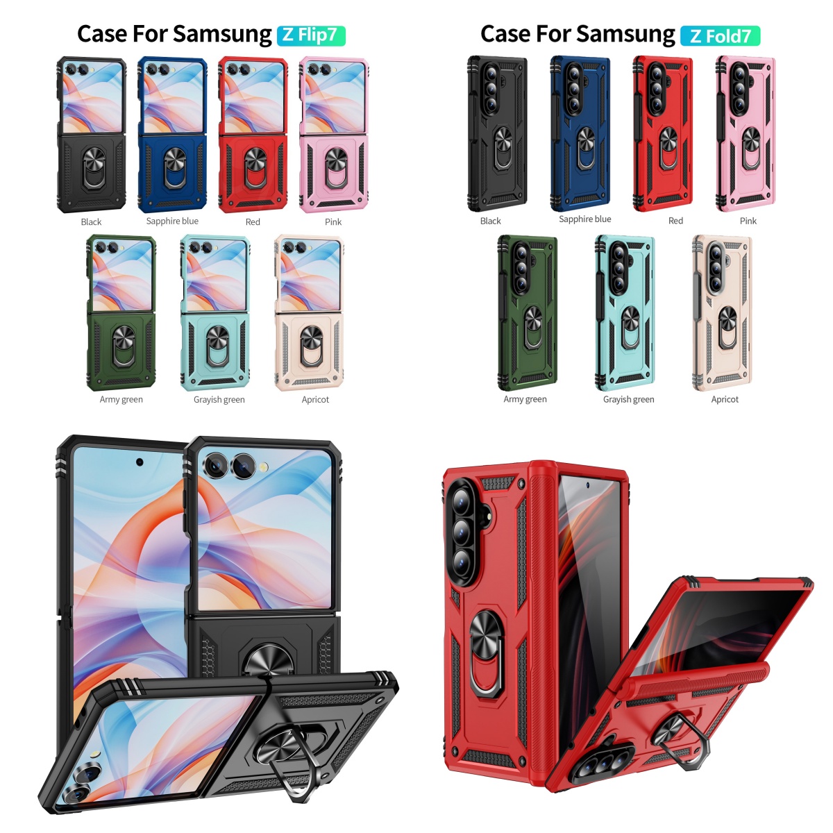 Military Shockproof Heavy Duty Cases Hybrid Armor Ring Stand Magnetic Car Mount Shockproof Rugged Cover For Samsung Galaxy Z Fold Flip 7 6 5 5G Fold7 