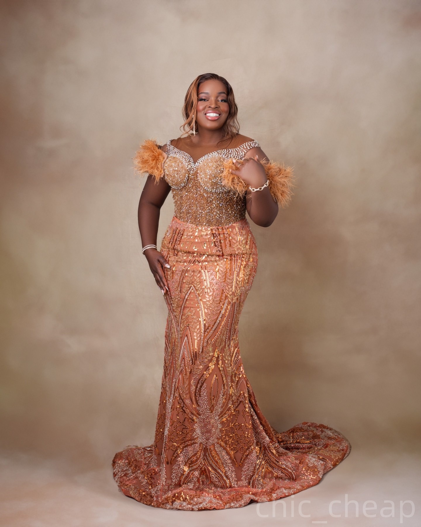 Orange Mermaid Prom Dresses 2025 Crystals Beaded Sequined Feather Evening Formal Party Second Birthday Engagement Gowns Plus Size Dress For Special Oc