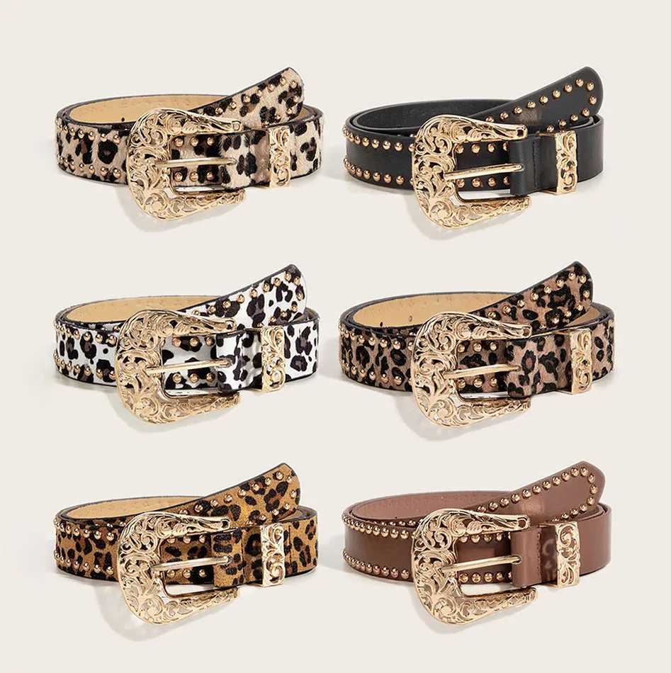 Western Brown PU Leather Leopard Women Belts For Women Cowgirl High Quality Luxury Brands Punk Accessory Wide Fem belt X2506141