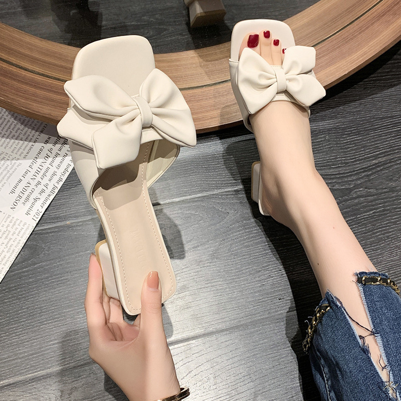 Ddmyoutdoor Fairy Style Bowknot Sandals For Women Summer New Fresh Thick Heel Outdoor Wear With Skirts Versatile One Strap Slippers Outdoor Shoes