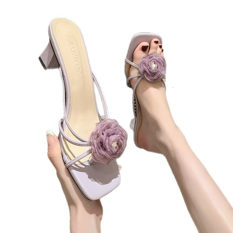 Ddmyoutdoor Women S Shoes Chinese Style Cheongsam High Heels Elegant Purple Rose Slippers For Outdoor Summer New Model Outdoor Shoes