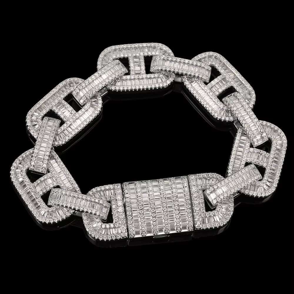 Hip Hop 16mm Baguette Link Chain S925 Sterling Silver Bracelet Iced Out Cuban Bracelet for Men VVS Mossanite Bracelet