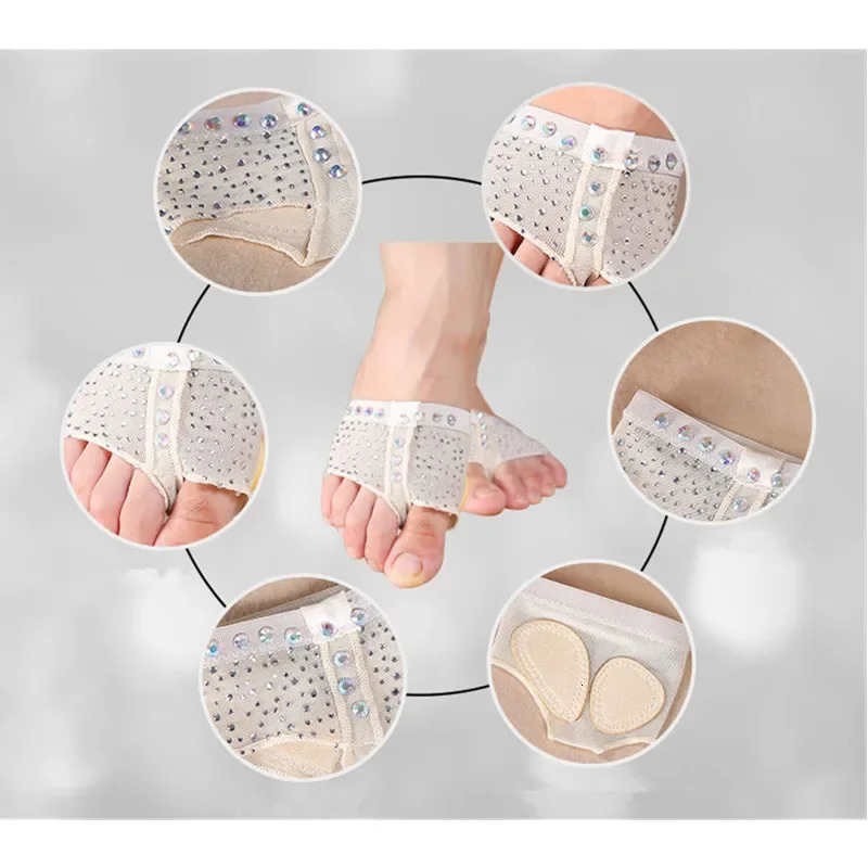 Professional Belly Ballet Dance Foot Thong ToePad Practice Shoes Metatarsal Forefoot Half Lyrical Protection Rhinestone Footwear 250613