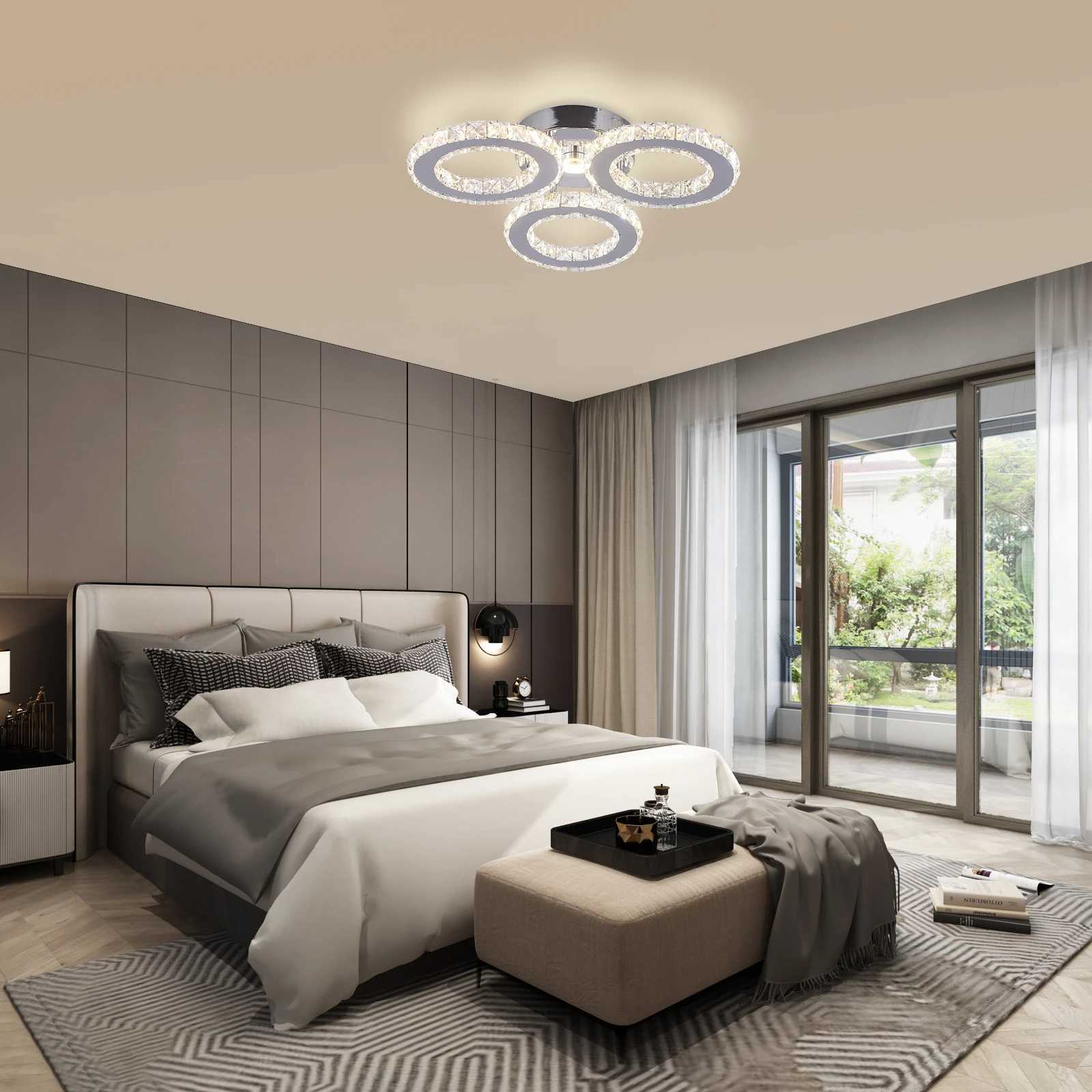3-Circle Crystal Ceiling Light with Stepless Dimming US Plug Modern Dimmable Fixture for Living Room Bedroom Decor Lighting XJ2500613