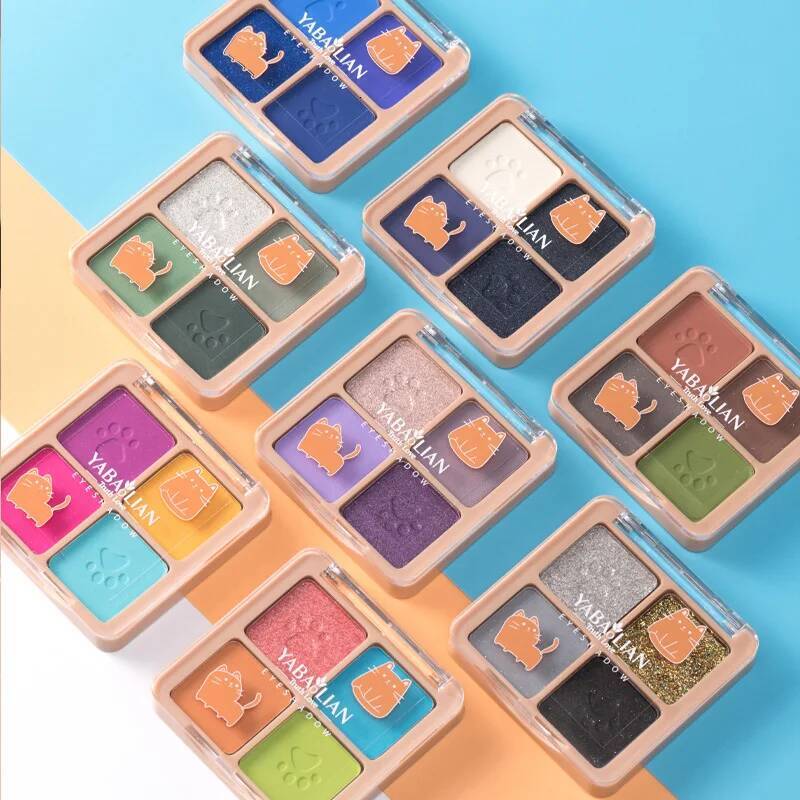 4 Colors Mini Shimmer Matte Green Glitter Metallic Smoky Pigmented Eyeshadow Pallete Cosmetic Makeup Palette