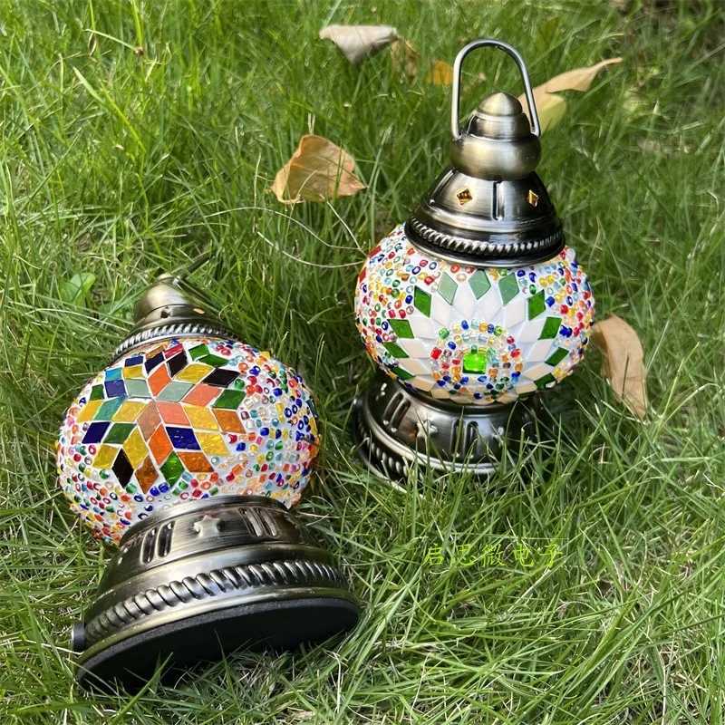 Mini Vintage Turkish Mosaic Hanging Lanterns Battery Warm Light LED Camping Lantern Rechargeable Lightweight Tent Lamp For Outdoor W250613