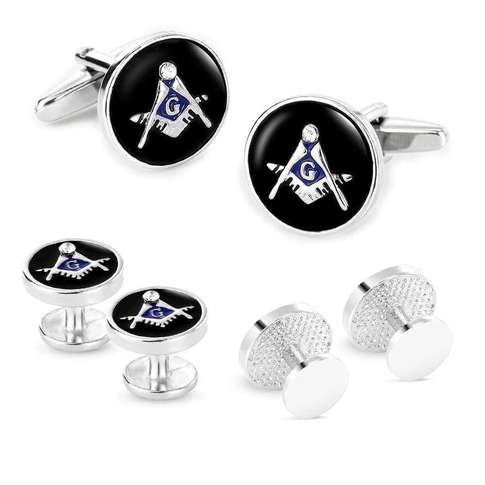 Freemason Cufflinks Sleeve Nail Set Black And Blue Enamel With Crystal For Men Boys Gift XJ250614