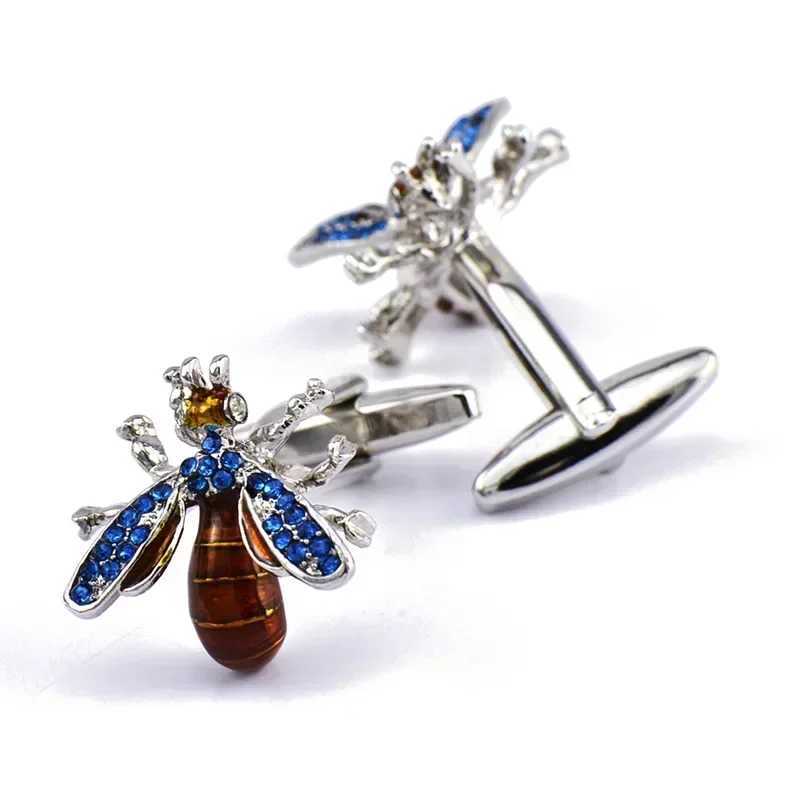 Bee Cufflinks High-grade Mens Daily Trendy Personality Accessories Blue Crystal Enamel French Shirts Business Cuff Links Gifts XJ250614