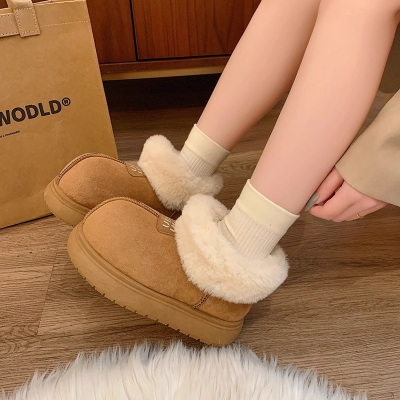 Ddmysports New Winter High Value Sheepskin Integrated Height Increasing Thick Soled Big Head Snow Boots For Women Warm Fleece Lined Cotton Shoes Outdo