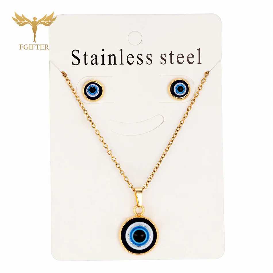 Turkey Evil Eye Jewelry Set Blue Resin Eye Pendant Necklace Stud Earrings for Women Girls Accessories Lucky Amulet Small Gifts Z250614