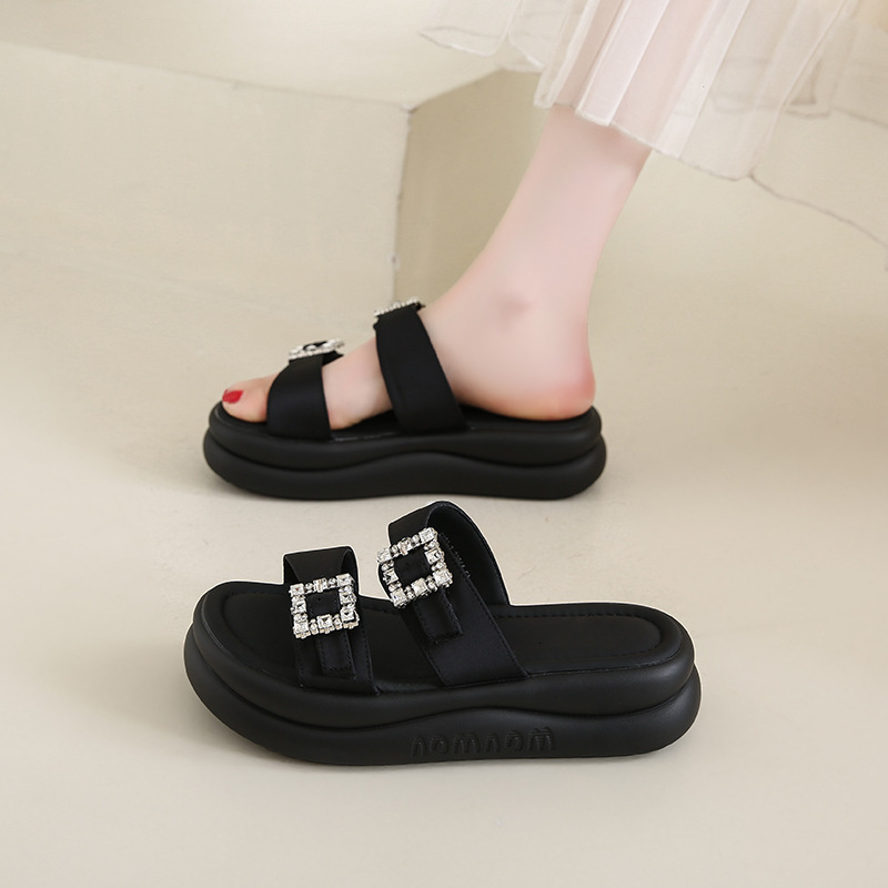 Ddmyoutdoor Summer New Niche Design Belt Buckle Double Strap Sandals For Women Comfortable Thick Sole Fashionable Open Toe Slippers Outdoor Shoes