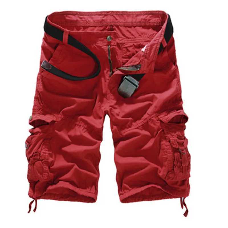 2024 Summer Cotton Cargo Shorts Men Fashion Multi Pocket Solid Color Casual Shorts Mens Loose Outdoor MID Cargo Shorts No Belt W250614