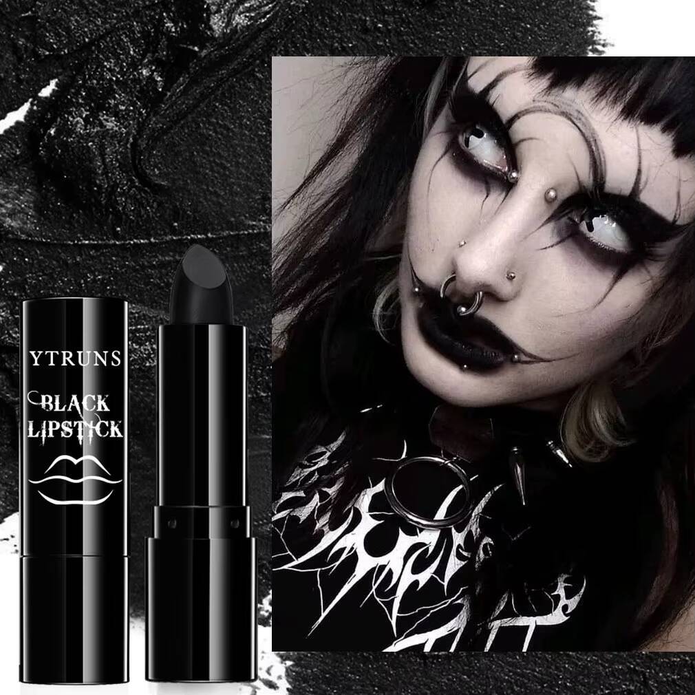 Matte black lipstick, long-lasting waterproof, no creases, Gothic dark party, Halloween cosplay makeup happy