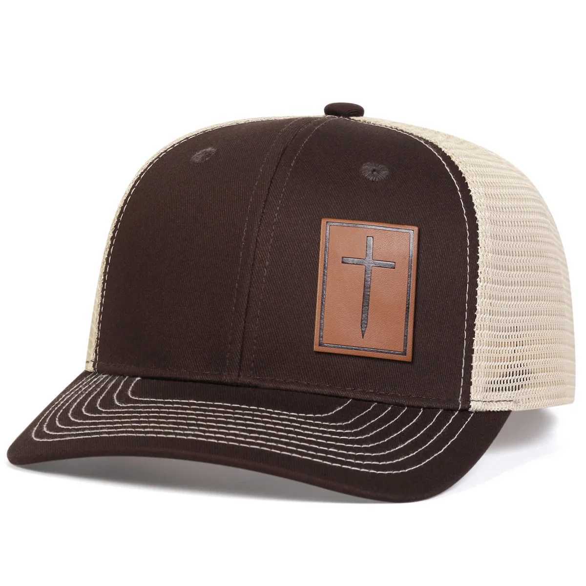 Unisex Cross Brown Leather Label Baseball Net Caps Spring Summer Outdoor Sunscreen Hat Adjustable Casual Trucker Hats W250614