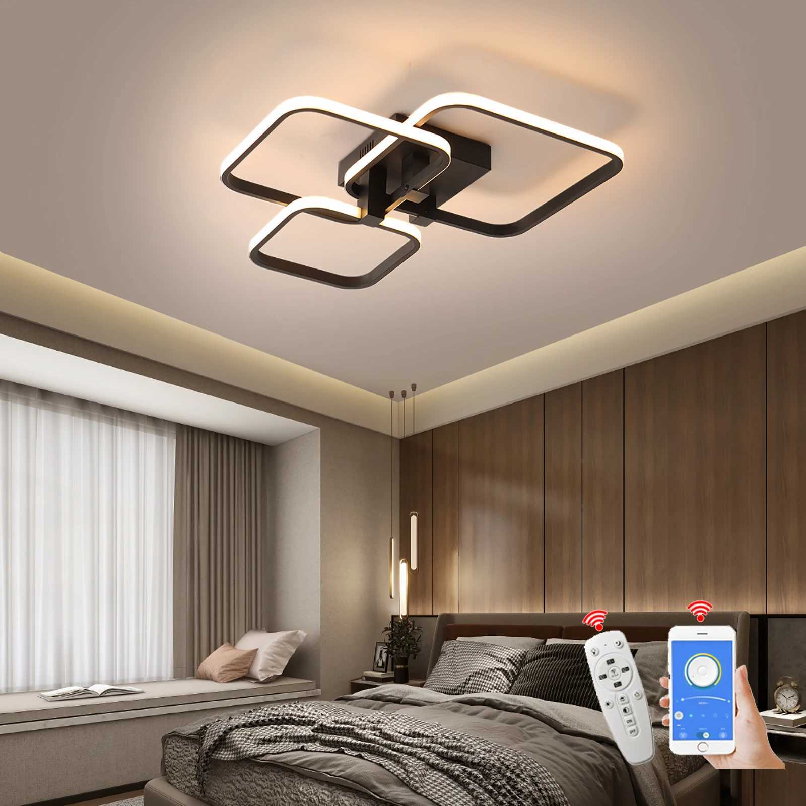 Modern Dimmable LED Ceiling Light Black White LED Chandelier 3-6 Heads Living/Bedroom/Kitchen Ceiling Lamp W/Remote Control XJ2500613