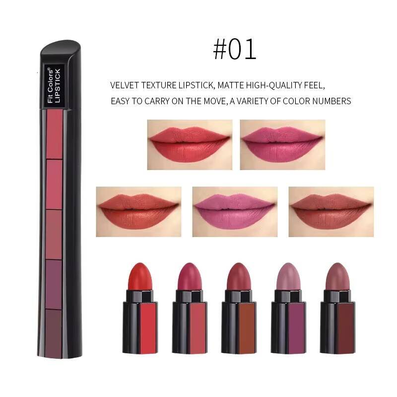 5 in 1 Set Lightweight Matte Velvet Long Lasting Combination Lipstick Nourish Moisturizing Professional Lipliner Makeup happy