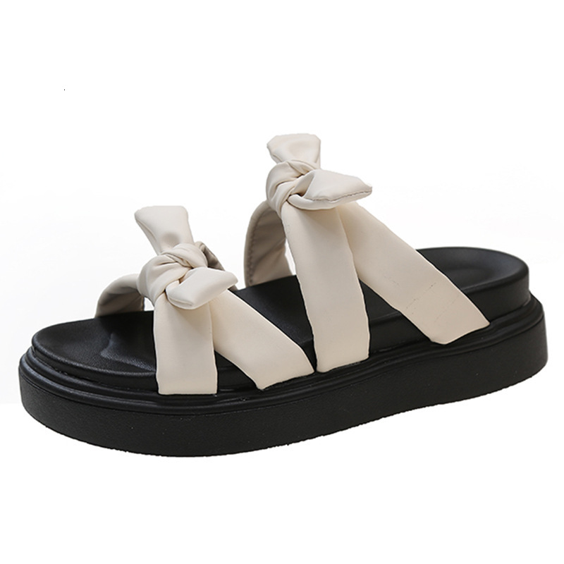 Ddmyoutdoor Bowknot One Strap Sandals For Women Summer New Korean Style Cute Student Thick Soled Outdoor Open Toe S Slippers Outdoor Shoes