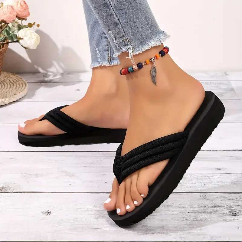 Womens FAshion Wedge Flip Flops Summer Platform Lightweight Beach Black Indoor Street Sandals Z250614