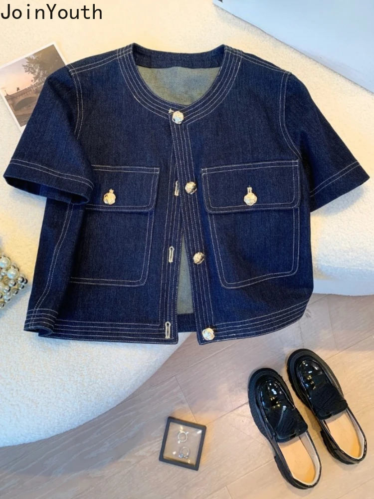 Streetwear Denim Jackets for Women Short Sleeve Summer Jean Jacket Outerwear Womens Fashion Vintage Coat Cropped Tops 250611