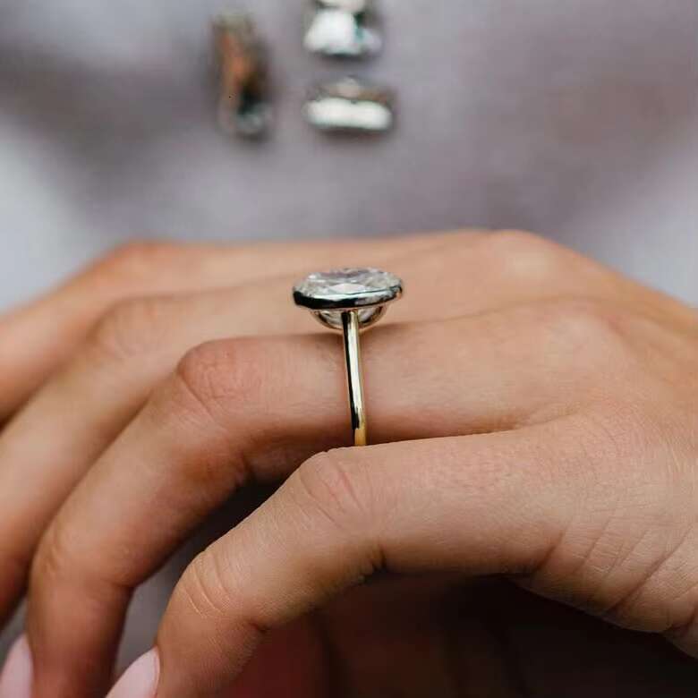 Minimal 5ct Oval Moissanite Solitaire Rings 1ct 2ct S925 Sterling Silver Gold Plated Bezel Signet Wedding Moissanite Ring