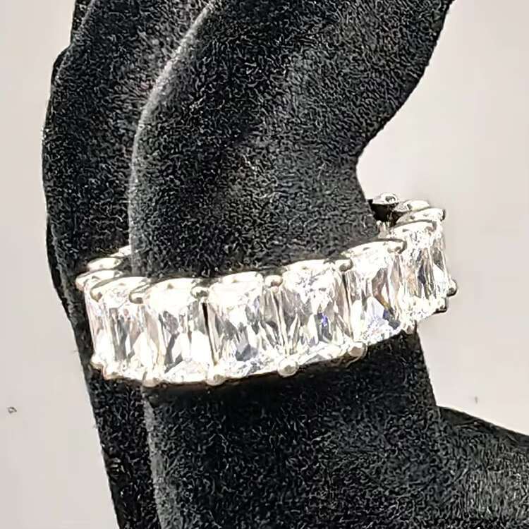 Factory Classic Fine Jewelry Rhodium Plated S925 Sterling Silver Radiant Cut Moissanite Eternity Band Ring for Women Engagement