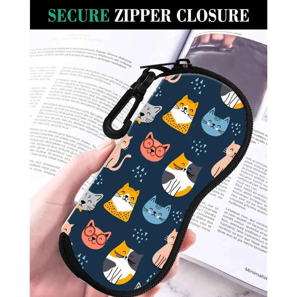 Cute Blue Cats Glasses Case Pouch Prints Zipper Soft Eyewear Storage Box Outdoor Travel Portable Anti-Pressure Sunglasses Bag 250610