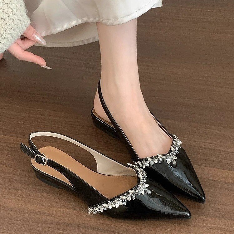 Ddmyoutdoor Open Backless For Women Summer Outdoor Nude Patent Leather Rhinestone Pointed Toe Strap Sandals Outdoor Shoes