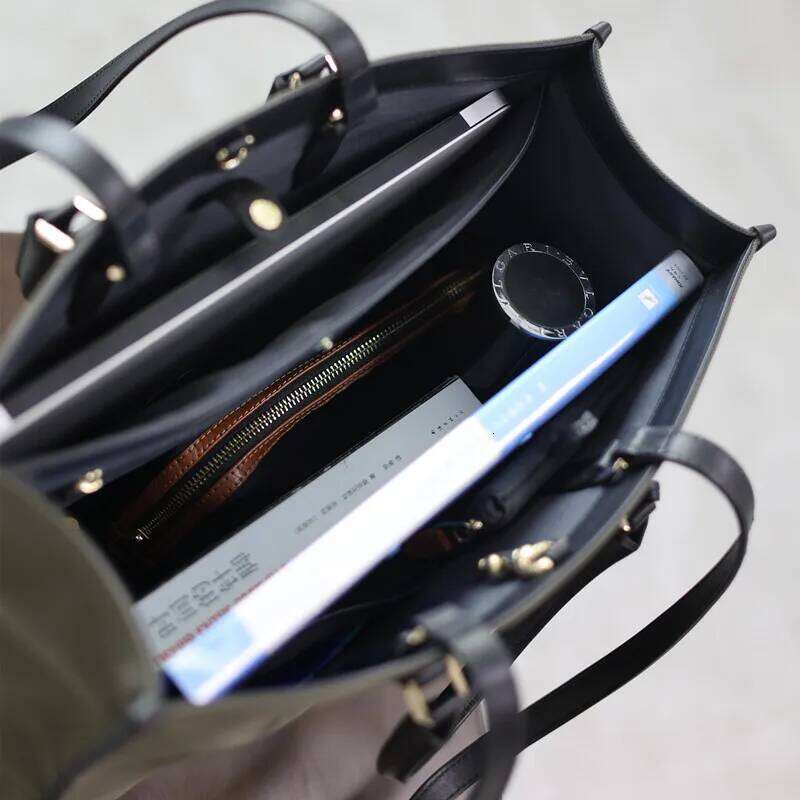 Women Nylon Genuine Leather Tote Portable Large Capacity Handbag With Computer Compartment For Working Shoulder Bags