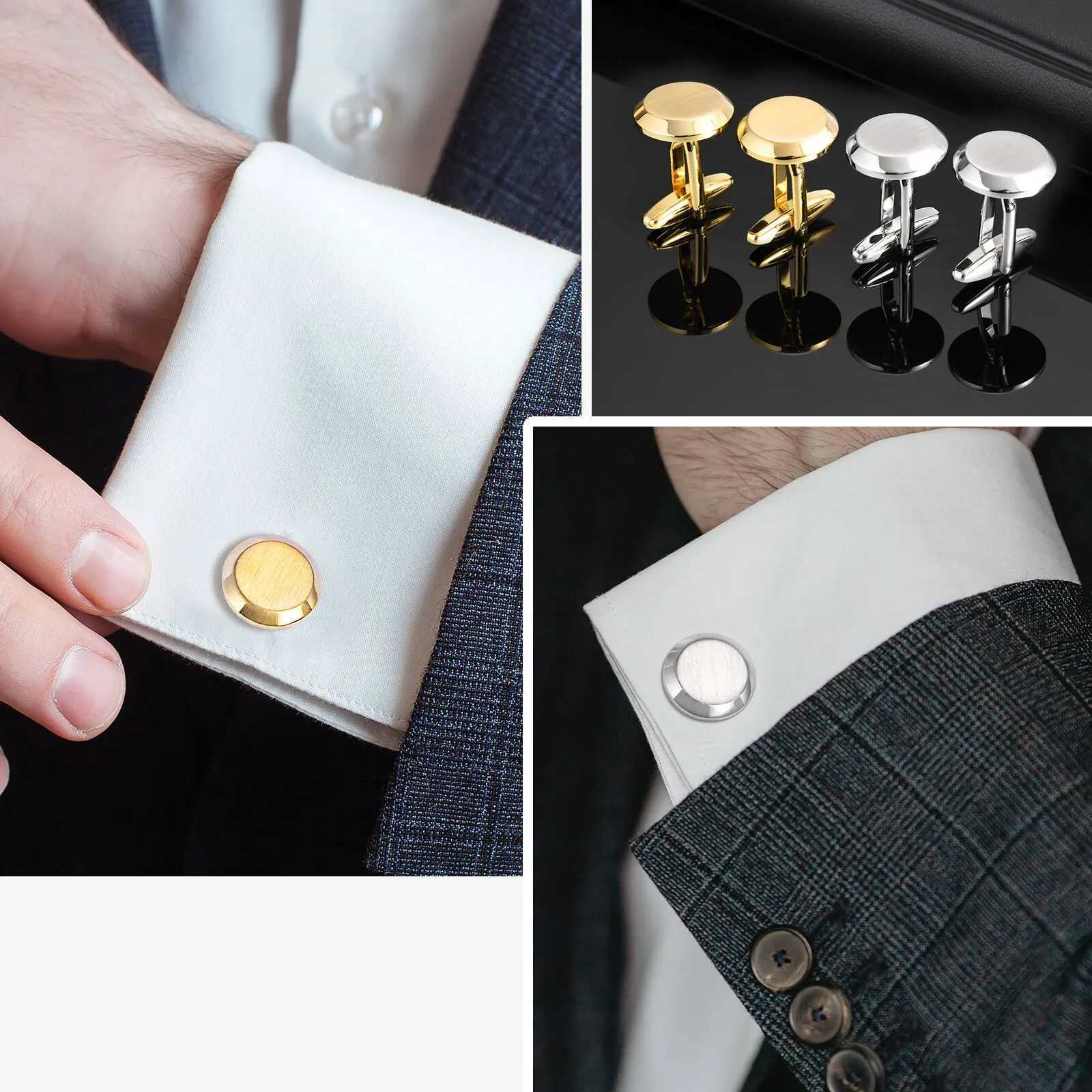 Vnox Classic Wedding Business Shirt Cufflinks for Men Bridal Silver Color Stainless Steel Round Cufflinks Gift for Dad XJ250614