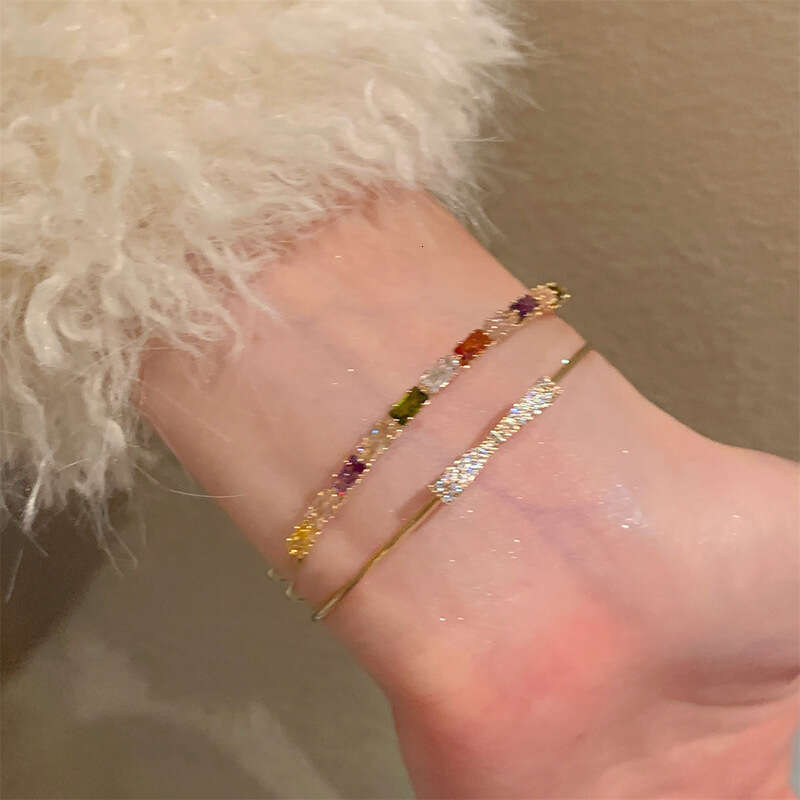 Luxury Jewelry Designer Bracelet Korean Style Zircon Double Layer Bowknot Square Bracelet Exquisite Hand Ring Light High-end Sense Jewelry