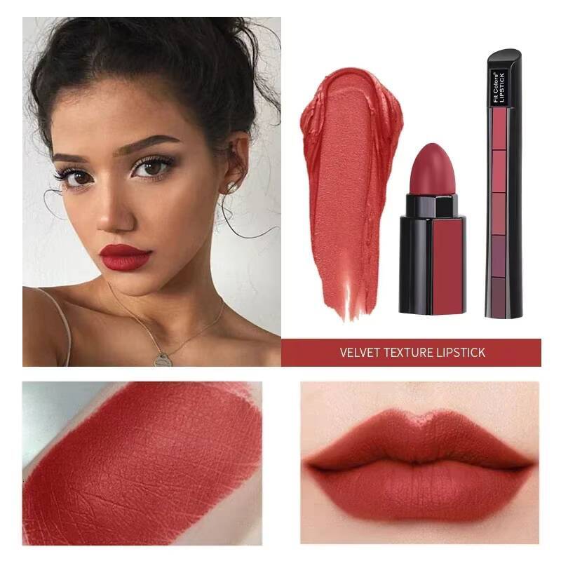 5 in 1 Set Lightweight Matte Velvet Long Lasting Combination Lipstick Nourish Moisturizing Professional Lipliner Makeup happy